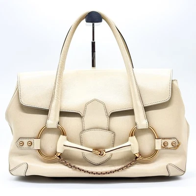 GUCCI Horsebit Bolso de Mano Bolso de Hombro Cartera Cuero Blanco Auténtico Foto 1 de 4