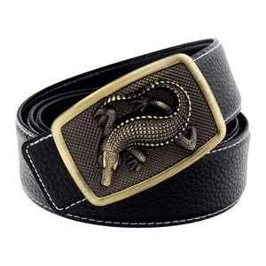 QHA Mens Designer Leather Belt Alligator Themed Buckle 38mm Wide Q86 - Picture 1 of 21