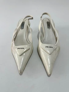 Prada White Patent Leather Bow Slingback Pumps Size 39 EU/ 9 US / 6 UK - Picture 1 of 10