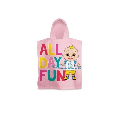 Kids Cocomelon Poncho Hooded 100% cotton Towel Pink 115cm x 50cm Bath Robe Fun - Image 1 of 4