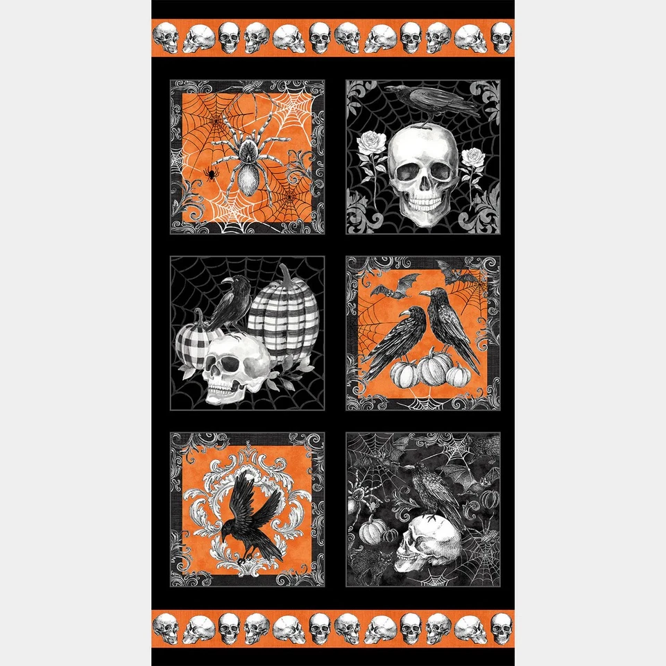 Tela Calavera Cuervo Halloween 24"X44" Panel Fear Factory Algodón por Studio E Foto 1 de 1