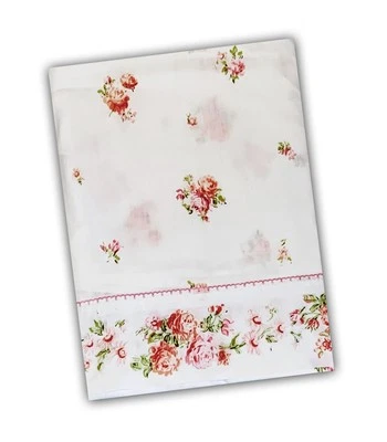 J. C. Penney, Vintage White with Pink Roses Floral Print, Queen Flat Sheet - Image 1 of 4