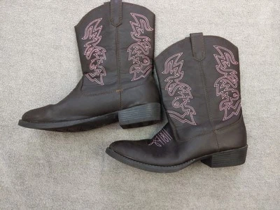 Ciervos Ciervos Botas Niñas Talla 6 Marrón Vaquero Occidental Puntada Rosa Jóvenes Niños Zapatos Foto 1 de 4