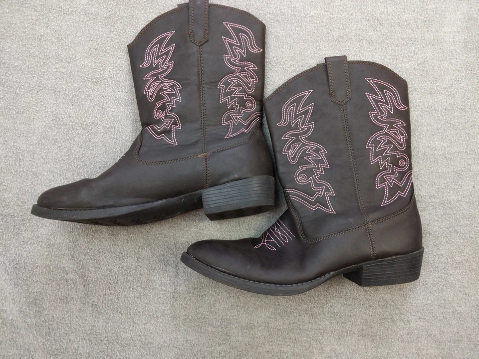 Олень олени олени ботинки девочек размер 6 коричневый Western ковбой розовый стежок молодежи Kids обувь - Изображение 1 из 4