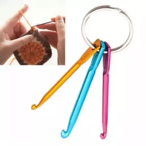 Aluminum Crochet Hooks Keychain Keyring Knitting Needle Weave Craft 3/4/5mm JJ - Picture 1 of 6