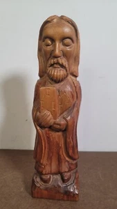 Hand Carved Wooden Statue Moses Ten Commandments Biblical Collector Table top - Imagen 1 de 6