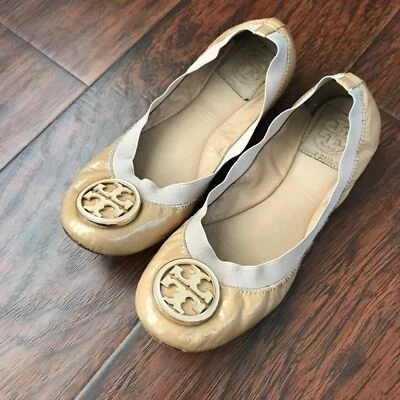 Sapatilhas Tory Burch Caroline couro marrom balé logotipo tamanho 6 - Imagem 1 de 4