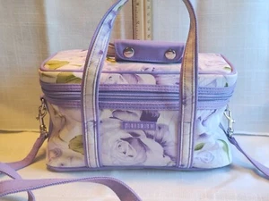 Celebrity Purple Floral Fabric Zip Up Cosmetic / Train Case See Pics - Picture 1 of 11