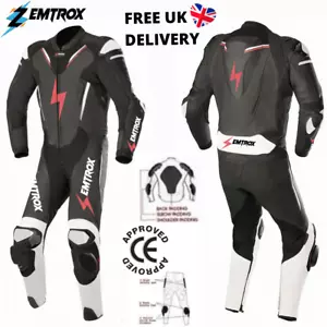 Mens Black Motorcycle Leather Suit Motorbike Racing Gear with CE Approved Armors - Picture 1 of 4