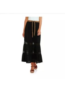 Women’s Skirt XXL Long, Black, Maxi Lace With Belt Elastic Waist - Picture 1 of 5