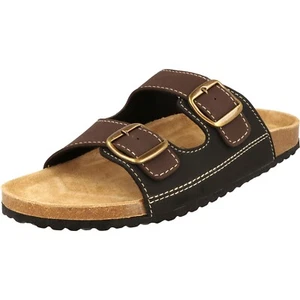 Supersoft Herren Sandalen Pantoletten 2er-Riemen Hausschuhe Leder-Fußbett NEU