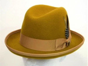 Men's Godfather Dress Hat Solid Gold GF-114 100% Wool Sizes S, M, L, XL - Picture 1 of 3