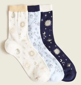J.Crew Celestial Bootie Socks 3 Pack Navy Blue Multi OS Cotton Blend BE011 NWT - Picture 1 of 1