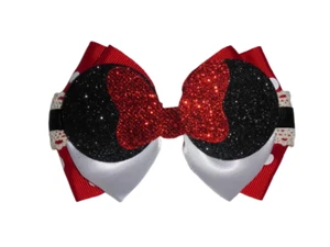 NEW Minnie Mouse Girls Glitter Hair Bow Clip 4.5 Inch - Picture 1 of 3