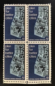 US Stamp #1333, Urban Planning, 5c, 1967, F/VF, NG, NC, Attn: No Gum. Blk of 4. - Picture 1 of 5