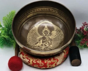 10" Goddess Tara engraved singing bowl, Himalayan yoga bowl, meditation, healing - Picture 1 of 6