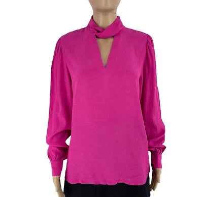 Mango MNG Women Dark Pink Puffed Sleeves Flowy Blouse Size L - Image 1 of 4