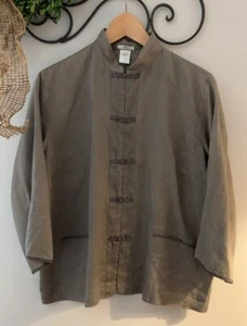 DOSA Christina Kim Olive Linen Jacket Frog Closures Petal Shape Pockets Size 2 - Picture 1 of 11