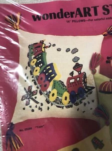 New WONDER ART STITCHERY 14" TRAIN Pillow Kit 5086 Fixler Bros. Needlecraft - Picture 1 of 5
