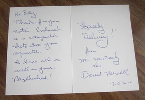 Tarjeta de felicitación firmada por el actor David Newell "Mr. Rogers' Neighborhood" Mr. McFeely - Imagen 1 de 3