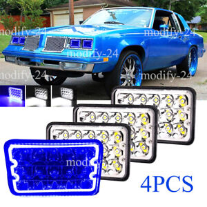 4pcs 4x6" Led Headlights Blue halo Fit 1980 - 1988 Oldsmobile Cutlass Supreme