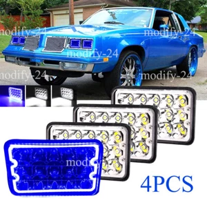 4pcs 4x6" Led Headlights Blue halo Fit 1980 - 1988 Oldsmobile Cutlass Supreme - Picture 1 of 12
