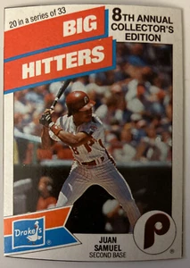 1988 Topps Drake’s Big Hitters Juan Samuel Baseball Card #20 Phillies - Picture 1 of 2
