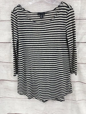 Top Willi Smith 100 % lino negro blanco rayas manga 3/4 cuello barco talla XS Foto 1 de 4