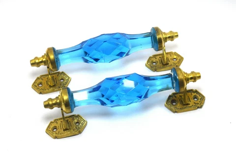 New Cut Glass Door Handles Blue Glass Nice Home Decor Brass handles i24-185 Cover