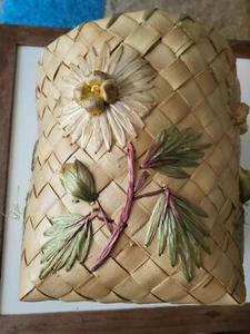 Cesta tejida a mano hojas de palma flores de rafia forrada hecha en Filipenses vintage 8" - Imagen 1 de 8