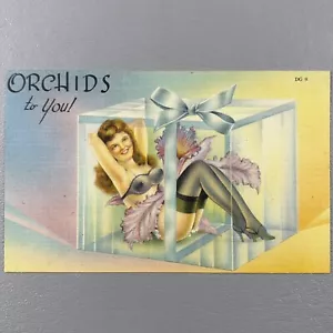 1940s Vintage Pin-up Postcard Tichnor Orchids To You DG9 Unposted Risque - Picture 1 of 3