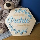 Newborn Announcement Large Personalised Disc, Baby Details Photo Prop, any text