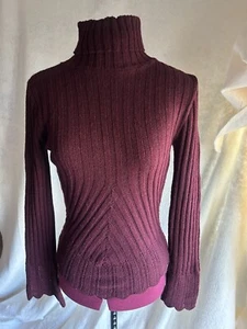 women sweater NWOT "Charlotte Russe" Sz. M. maroon t-neck & scalloped hems - Picture 1 of 4