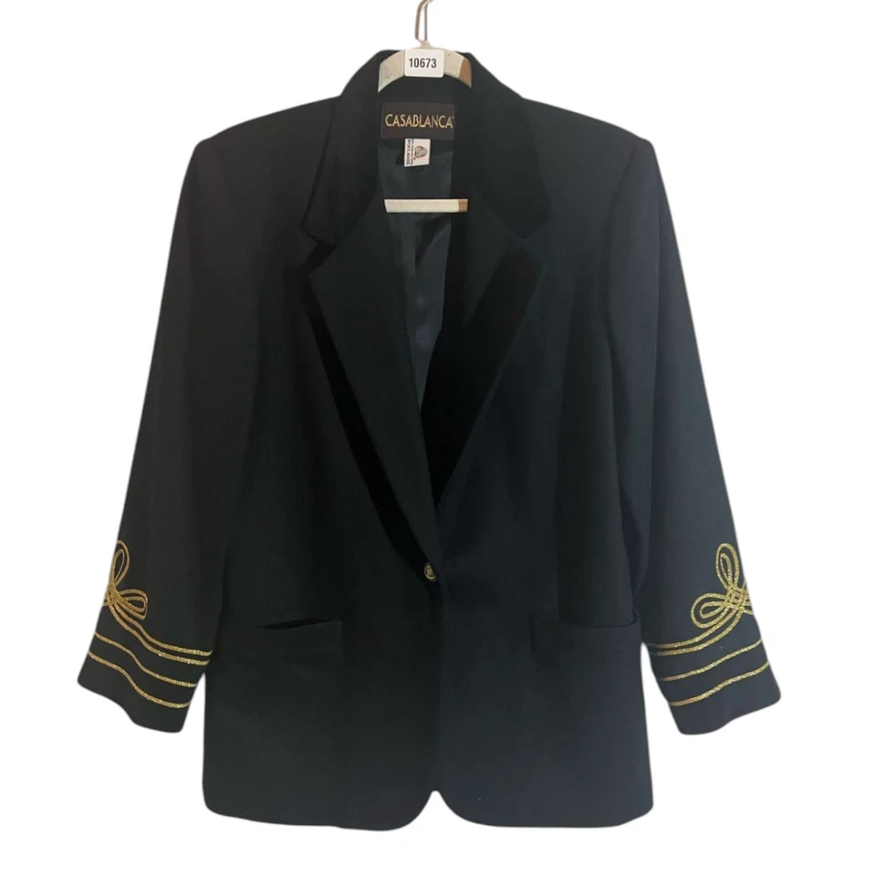 Chaqueta Blazer De Colección Casablanca 100% Lana Pura Negra Detalle Dorado Para Mujer Talla 10 Foto 1 de 4