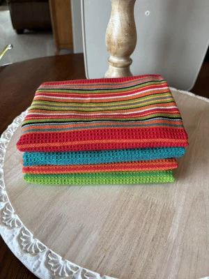 Juego de 4 toallas de plato de colores brillantes 100 % algodón 16"x28" hechas en India Foto 1 de 4