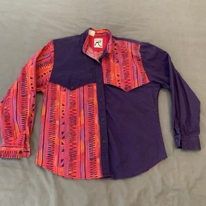 De colección. Camisa Roper Southwest Azteca Occidental Colorblock Botón Mujer 7/8 Rodeo! - Imagen 1 de 7
