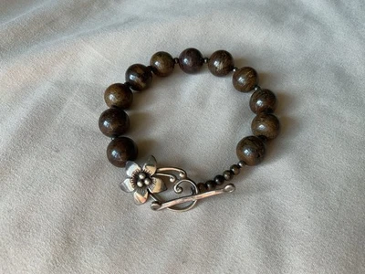 Pulsera Silpada Marrón Bronzita Cuentas Plata Esterlina Flor Palanca  Foto 1 de 2