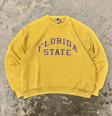 Suéter Atlético Cuello Redondo Dorado L FSU De Colección Años 90 Florida State Seminoles Russell Foto 1 de 4