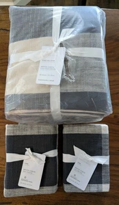 POTTERY BARN Bryce Buffalo Check Duvet-Charcoal-King+2 King Shams-NWT - Picture 1 of 7