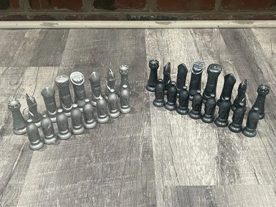 UNIQUE VINTAGE Handmade Ceramic Abstract Medieval Chess Set-COMPLETE/READ - Image 1 of 4