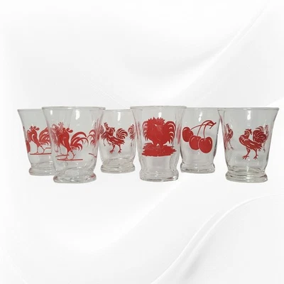 6 vasos de jugo de cereza y gallo rojo Libbey de colección Swanky Swig mediados de siglo modernos Foto 1 de 4
