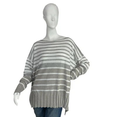 Top Suéter Planet by Lauren G Pima Algodón Cuello Barco Acanalado en Rayas Grises O/S Foto 1 de 4