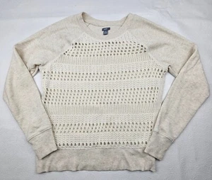 Aerie Ladies Size Medium Pullover Sweatshirt Crochet Front Lined Ivory - Picture 1 of 8