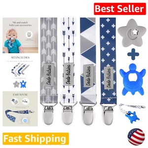 Pacifier Clip & Teether Toy Set - Universal Holder, Silicone Teether Toys - B... - Picture 1 of 8