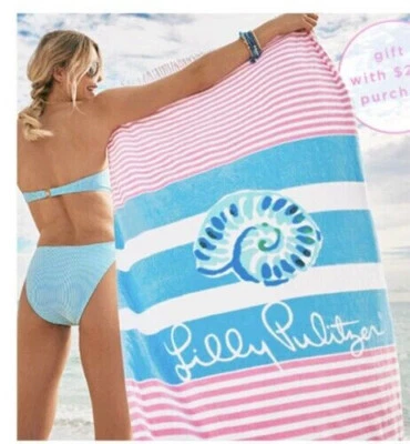 New NWT Lilly Pulitzer Oversized Pink Stripe Beach Towel Soleil It On Me 30 x 60 - Image 1 of 4