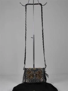 Mary Frances Hand Beaded Tiny Dancer Gunmetal Leather Dragonfly Handbag Purse B7 - Picture 1 of 12