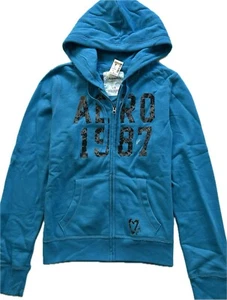 Aeropostale Women's Hoodie Sweatshirt Blue AERO 1987 Size Large L Slim Fit New - Picture 1 of 2