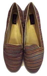 Womens Multi-Colored Stripes Flat Shoes Size 10 Casual Flats Gold Trim Slip On - Picture 1 of 10