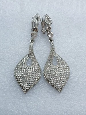 Ohrringe Strass silberfarbe Blätter-Form Clip genial Kronleuchter Modeschmuck M2 - Bild 1 von 4