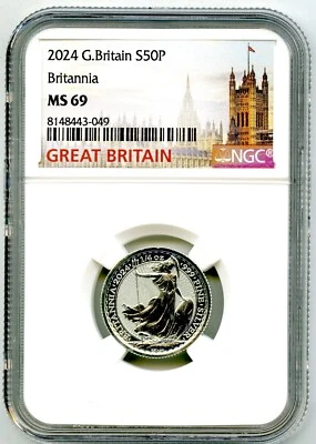 2024 S50P 1/4 OZ .999 SILVER UNC GREAT BRITAIN NGC MS69 BRITANNIA - Image 1 of 2